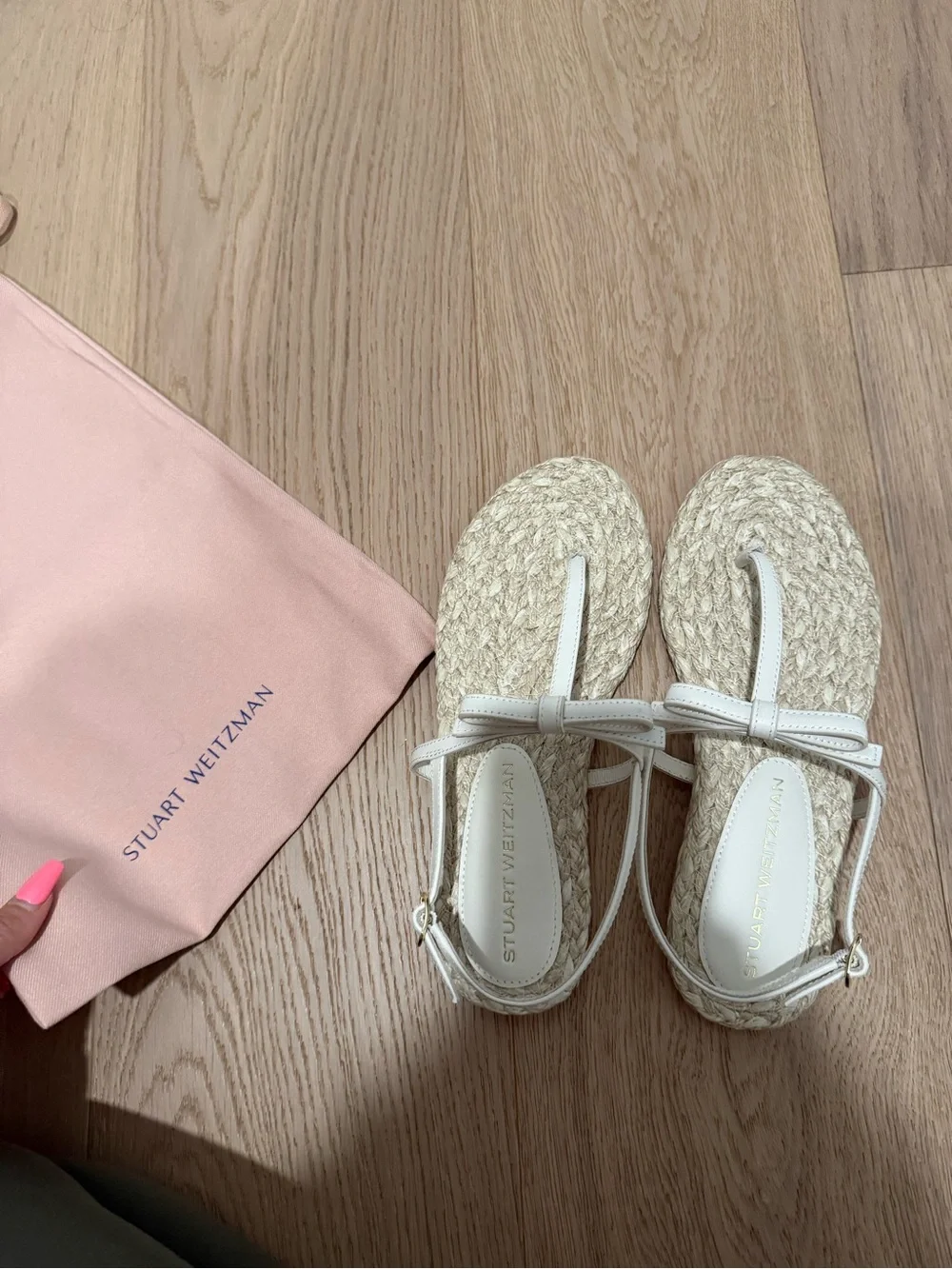 Stuart Weitzman White Espadrille Bow-Strap Sandals